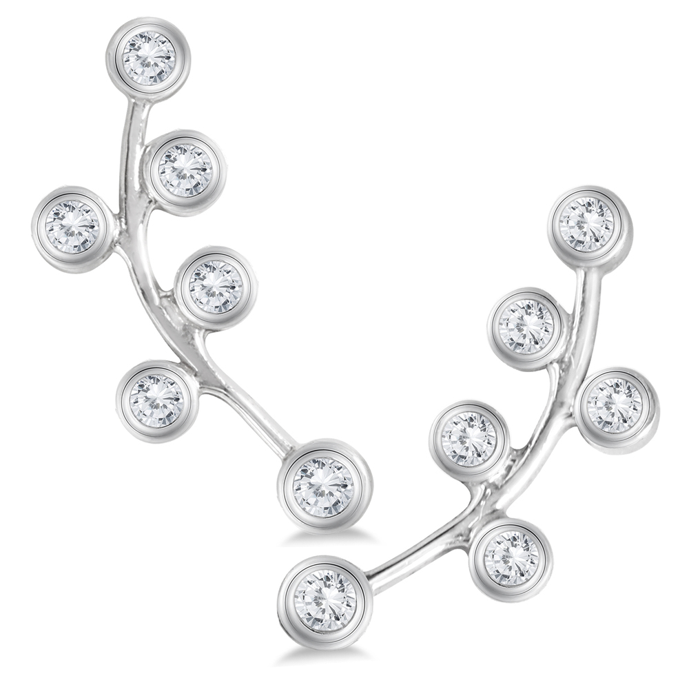 1/4 CTW Genuine Diamond Bubble Climbing Earrings in 14K White Gold